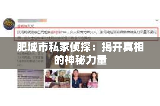 肥城市私家侦探：揭开真相的神秘力量